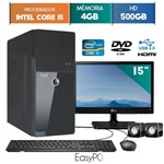 Ficha técnica e caractérísticas do produto Computador EasyPC Intel Core I5 4GB 500GB Dvd Monitor 15" LG 16M38A