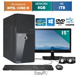 Ficha técnica e caractérísticas do produto Computador EasyPC Intel Core I5 8GB 1TB Dvd Windows 10 Monitor 15" LG 16M38A
