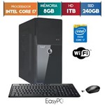 Ficha técnica e caractérísticas do produto Computador EasyPC Intel Core I7 8GB HD 1TB e SSD 240GB Wifi Mouse e Teclado Sem Fio