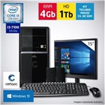 Ficha técnica e caractérísticas do produto Computador + Monitor 15" Intel Core I3 7ª Geração 4GB HD 1TB com Windows 10 Certo PC SMART 024