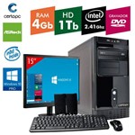 Computador + Monitor 15 Intel Dual Core 2.41ghz 4gb Hd 1tb Dvd com Windows 10 Pro Certo Pc Fit 103