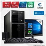Computador + Monitor 15” Intel Dual Core 2.41GHz 4GB HD 500GB DVD Windows 10 SL Certo PC Fit 101