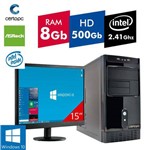 Computador + Monitor 15 Intel Dual Core 2.41ghz 8gb Hd 500 Gb com Windows 10 Certo Pc Fit 061