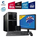 Ficha técnica e caractérísticas do produto Computador + Monitor 15' Intel Dual Core 2.41GHz 8GB HD 500 GB DVD Certo PC FIT 1060