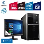 Ficha técnica e caractérísticas do produto Computador + Monitor 15'' Intel Dual Core 2.41GHz 8GB HD 500 GB DVD com Windows 10 Certo PC FIT 062