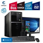 Ficha técnica e caractérísticas do produto Computador + Monitor 15'' Intel Dual Core 2.41GHz 8GB HD 500 GB DVD com Windows 10 Certo PC FIT 064