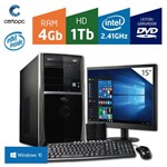 Computador + Monitor 15'' Intel Dual Core 2.41GHz 4GB HD 1TB DVD com Windows 10 Certo PC FIT 040