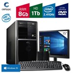 Computador + Monitor 15'' Intel Dual Core 2.41GHz 8GB HD 1TB DVD com Windows 10 Certo PC FIT 1088