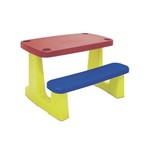 Conj de um Tampo Vermelho Assento Azul e uma Base Amarela de Plasticos Montavel Escolar