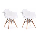 Ficha técnica e caractérísticas do produto Conjunto 02 Cadeiras Charles Eames Wood com Braços Policarbonato - Transparente