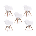 Ficha técnica e caractérísticas do produto Conjunto 05 Cadeiras Charles Eames Wood com Braços Policarbonato - Transparente