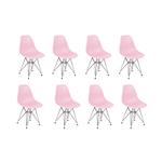Ficha técnica e caractérísticas do produto Conjunto 08 Cadeiras Charles Eames Eiffel Base Metal Design - Rosa