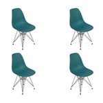 Ficha técnica e caractérísticas do produto Conjunto 04 Cadeiras Charles Eames Eiffel Base Metal Design - AZUL PETRÓLEO