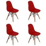 Ficha técnica e caractérísticas do produto Conjunto 4 Cadeiras Dkr Charles Eames Wood Estofada Botonê - Vermelha