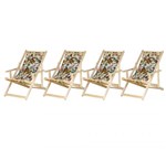 Ficha técnica e caractérísticas do produto Conjunto 4 Cadeiras Espreguiçadeira Dobrável Madeira Maciça Natural com Tecido - Móveis Brasil