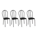 Conjunto 4 Cadeiras Hécate Cromo Preto e Preto Flor - Artefamol