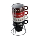 Ficha técnica e caractérísticas do produto Conjunto 4 Xícaras de Café de Porcelana 220Ml Names com Suporte - F9-30365 - Sortido