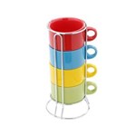 Ficha técnica e caractérísticas do produto Conjunto 4 Xícaras de Chá de Porcelana 200Ml Colorido com Suporte - F9-30398 - Sortido