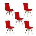 Ficha técnica e caractérísticas do produto Conjunto 5 Cadeiras Eiffel Gomos Estofada Base Madeira - Vermelha