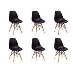 Conjunto 6 Cadeiras Charles Eames Eiffel Wood Base Madeira - Magazine Decor - Preta