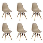 Conjunto 6 Cadeiras Charles Eames Eiffel Wood Base Madeira - Nude