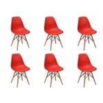 Conjunto 6 Cadeiras Charles Eames Eiffel Wood Base Madeira - Vermelha