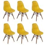 Ficha técnica e caractérísticas do produto Conjunto 6 Cadeiras Dkr Charles Eames Wood Estofada Botonê - Amarela