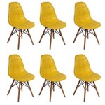 Ficha técnica e caractérísticas do produto Conjunto 6 Cadeiras Dkr Charles Eames Wood Estofada Botonê - Amarelo Ouro