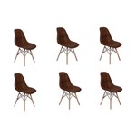 Conjunto 6 Cadeiras Dkr Charles Eames Wood Estofada Botonê - Marrom - Magazine Decor
