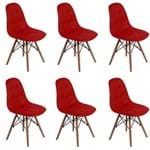 Ficha técnica e caractérísticas do produto Conjunto 6 Cadeiras Dkr Charles Eames Wood Estofada Botonê - Vermelha