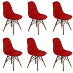 Ficha técnica e caractérísticas do produto Conjunto 6 Cadeiras Dkr Charles Eames Wood Estofada Botonê - Vermelho