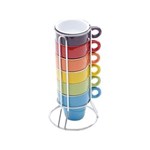 Ficha técnica e caractérísticas do produto Conjunto 6 Xícaras de Café de Porcelana 60Ml Colorido com Suporte - F9-30367 - Sortido