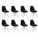 Conjunto 8 Cadeiras Charles Eames Eiffel Base Metal Design - Preta