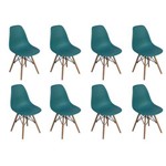 Conjunto 8 Cadeiras Charles Eames Eiffel Wood Base Madeira - Turquesa