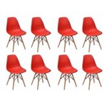 Ficha técnica e caractérísticas do produto Conjunto 8 Cadeiras Charles Eames Eiffel Wood Base Madeira - Vermelho
