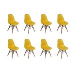 Ficha técnica e caractérísticas do produto Conjunto 8 Cadeiras Dkr Charles Eames Wood Estofada Botonê - Amarelo