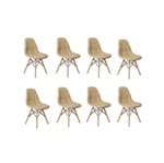 Ficha técnica e caractérísticas do produto Conjunto 8 Cadeiras Dkr Charles Eames Wood Estofada Botonê - Nude