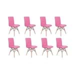 Ficha técnica e caractérísticas do produto Conjunto 8 Cadeiras Eiffel Gomos Estofada Base Madeira - Rosa