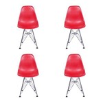 Conjunto com 4 Cadeiras Dkr Eames Polipropileno Base Eiffel Ferro Vermelha Inovakasa