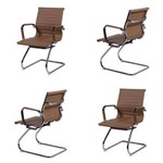 Ficha técnica e caractérísticas do produto Conjunto com 4 Cadeiras Office Esteirinha Charles Eames Pu Fixa Caramelo