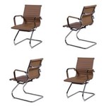 Ficha técnica e caractérísticas do produto Conjunto com 4 Cadeiras Office Esteirinha Charles Eames Pu Fixa Inovakasa - MOSTARDA