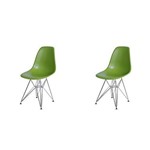 Conjunto com 2 Cadeiras Dkr Eames Polipropileno Base Eiffel Ferro Verde Inovakasa