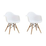 Ficha técnica e caractérísticas do produto Conjunto com 2 Cadeiras Eames Eiffel com Braço Branco Base Madeira