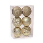 Ficha técnica e caractérísticas do produto Conjunto de Bolas de Natal Dourada Cromus 10cm Glitter, Fosca e Brilhosa 6 Unidades