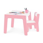 Ficha técnica e caractérísticas do produto Conjunto de Mesa + Cadeira Infantil Rosa em Madeira Junges