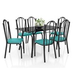 Ficha técnica e caractérísticas do produto Conjunto de Mesa com 6 Cadeiras Preto Fosco com Azul - Artefamol