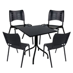Ficha técnica e caractérísticas do produto Conjunto de Mesa Fixa 70x70 cm Preta Com 4 Cadeiras Empilháveis Preta Plástico