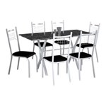 Ficha técnica e caractérísticas do produto Conjunto de Mesa Miami com 6 Cadeiras Lisboa Branco Liso e Preto
