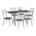 Ficha técnica e caractérísticas do produto Conjunto de Mesa Miami com 6 Cadeiras Lisboa Branco Prata e Branco Floral - Fabone