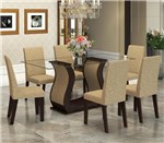 Conjunto de Mesa para Sala de Jantar Detalhes com Vidro 6 Cadeiras Nogueira/Gold - At House